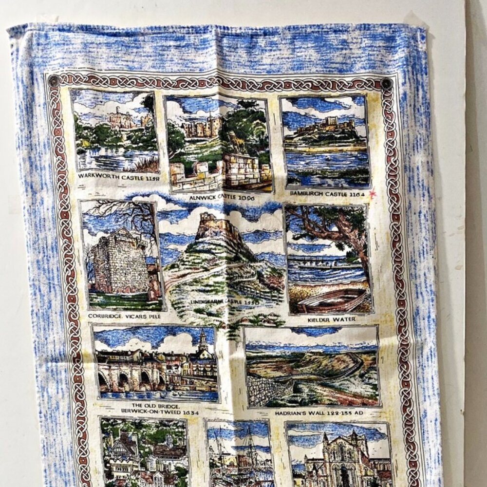 Causeway Tea Towel Northumberland Castles Warkworth Alnwick + All Cotton Vintage